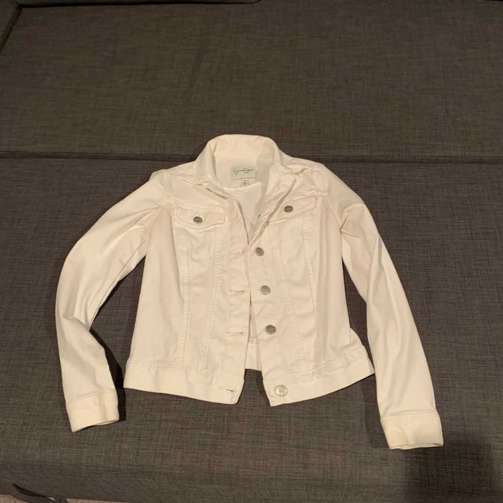 White jean crop jacket